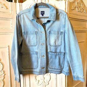 Gap Denim Chore Jacket Coat Light wash Workwear Patch Pockets Size L